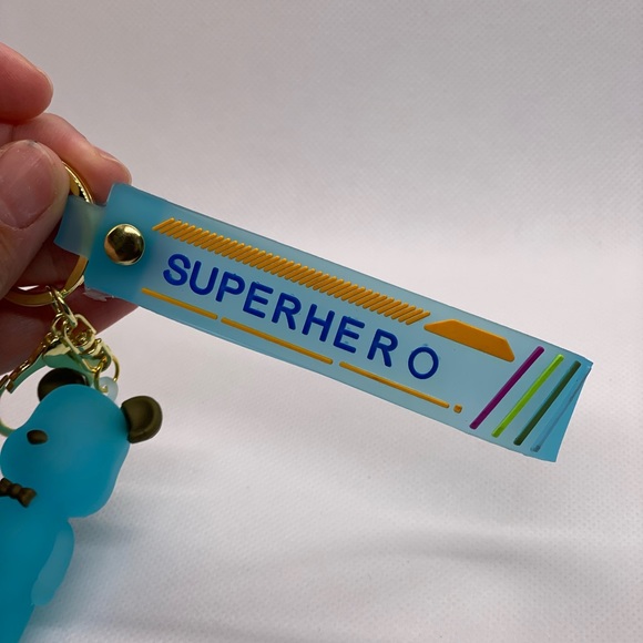 Keychain Charm Superhero Blue Bear Supreme airpod case charm cute charm keyring - Picture 7 of 7